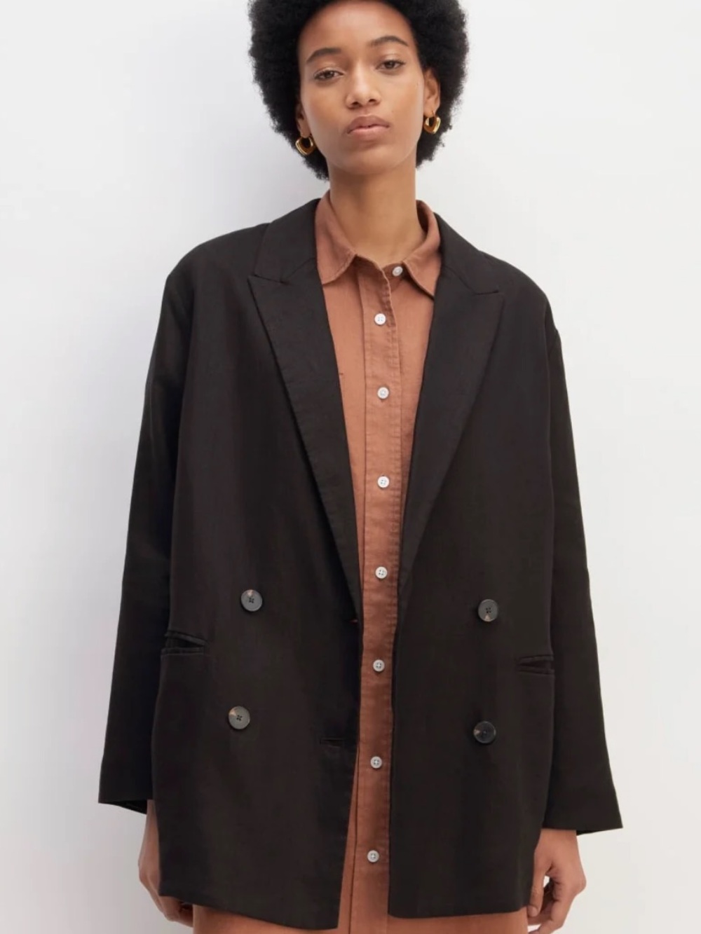 NWT Everlane Black Linen Double-breasted Blazer